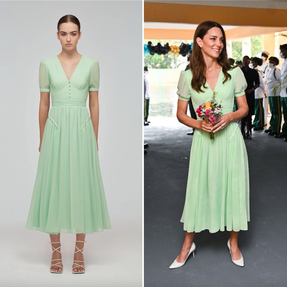 Self Portrait Spearmint Chiffon Midi Dress